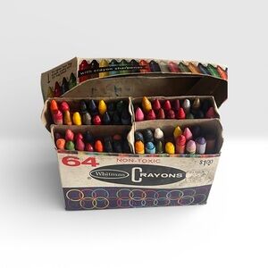 Late 60’s- Early 70’s Whitman 64-Color Crayons, missing one crayon.